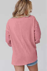 Moeak Blossom Colorblock Striped Bishop Sleeve Top
